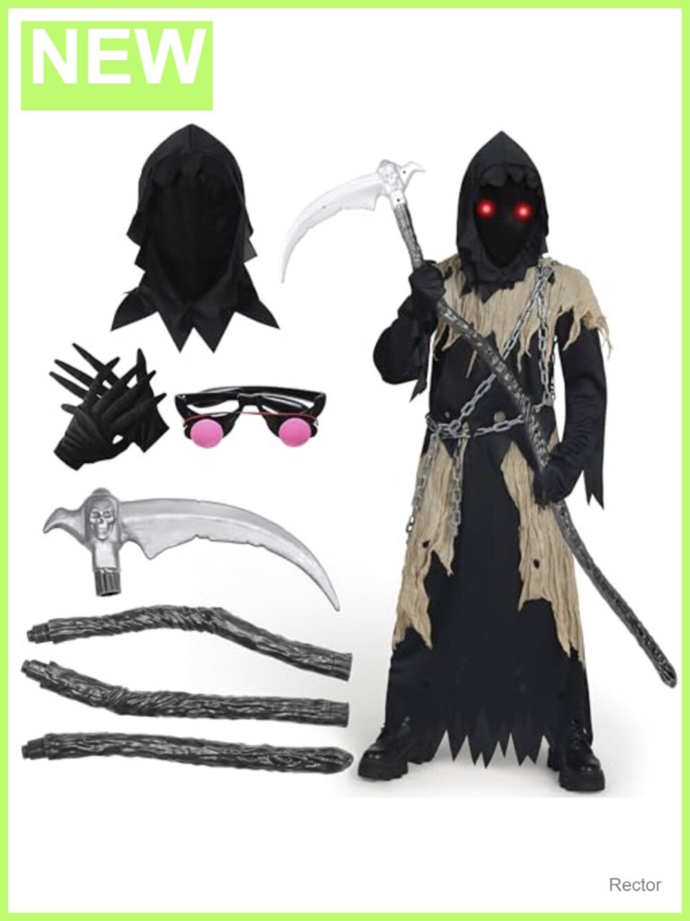Kids Grim Reaper Halloween Costume Set with Glowing Eyes